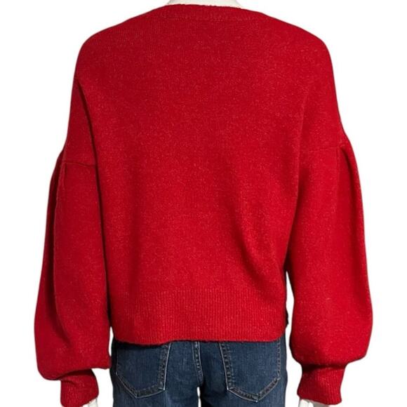 Broadway 38 Vintage Red Rhinestone Embellished Puff Sleeve Sweater Size Large - Picture 3 of 9